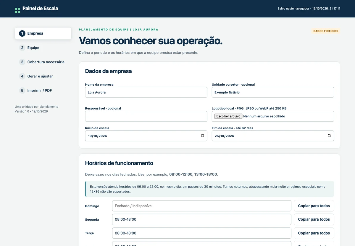 Configuração dos horários da empresa