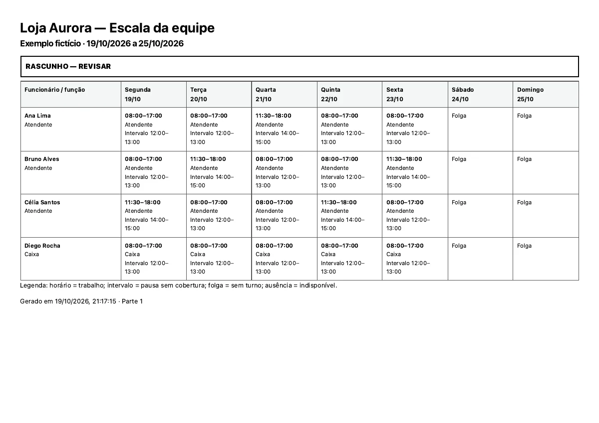 Página real da impressão da escala fictícia